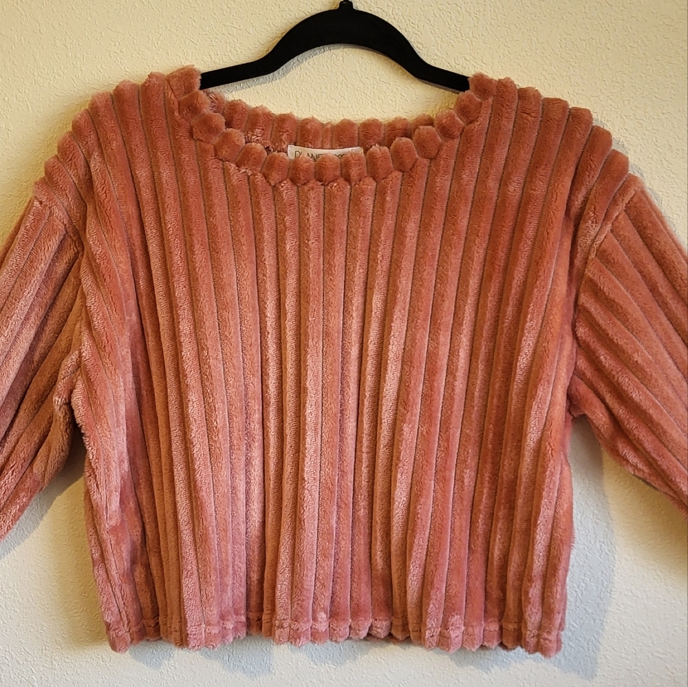 Planet Gold Soft Plus wide ribbed Blush, crop sweater. Oversized Small - Picture 4 of 14